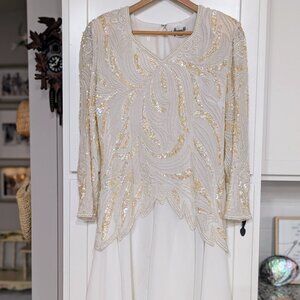 VTG Maxwell White Silk Beaded Dress Size 8 Elegant Formal Wedding Gown Cream